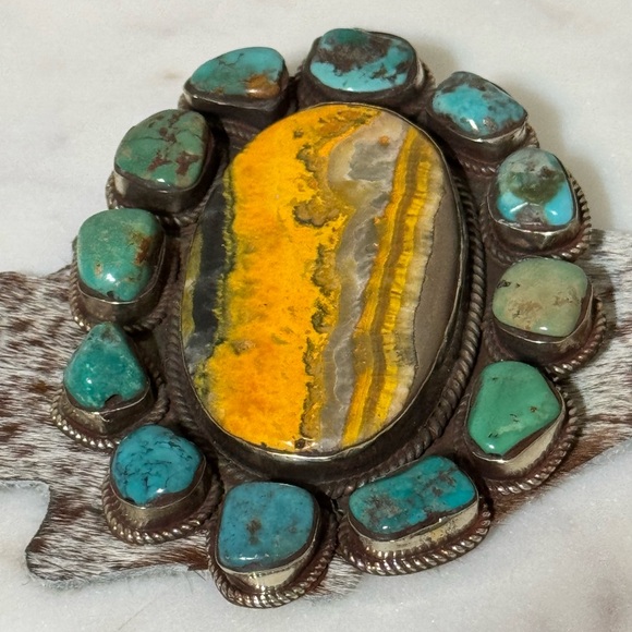 Pendant only - Bumblebee Jasper with Turquoise Large Size at 4” x 3”